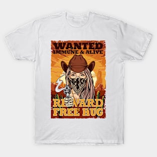 Wanted Social Distancing Free Hug Cool Cowgirl Sunset Gift T-Shirt